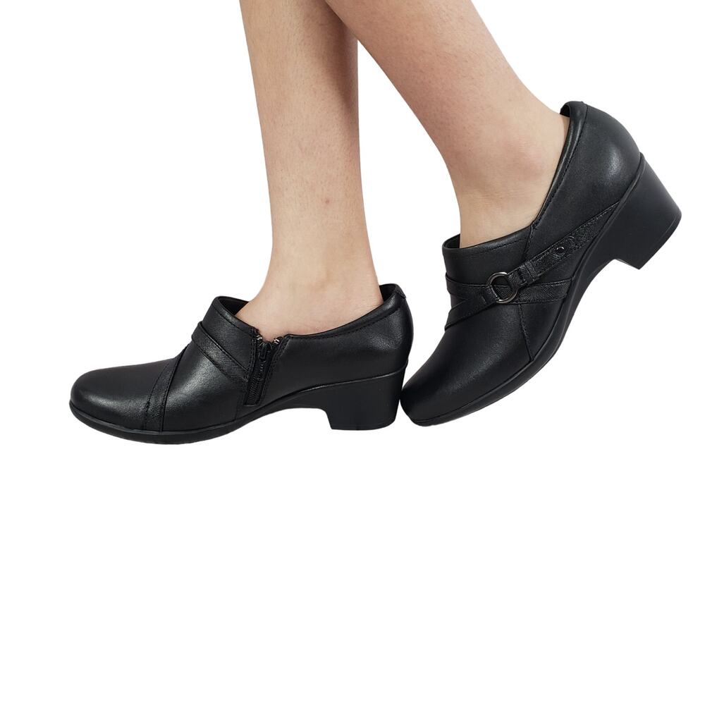 Clarks Ginette Arc Women's Black Leather Heeled Shoes Size 8.5M